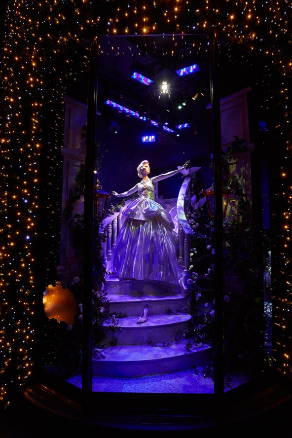 Cinderella's glass slippers are emblazoned with the iconic Versace medusa motif