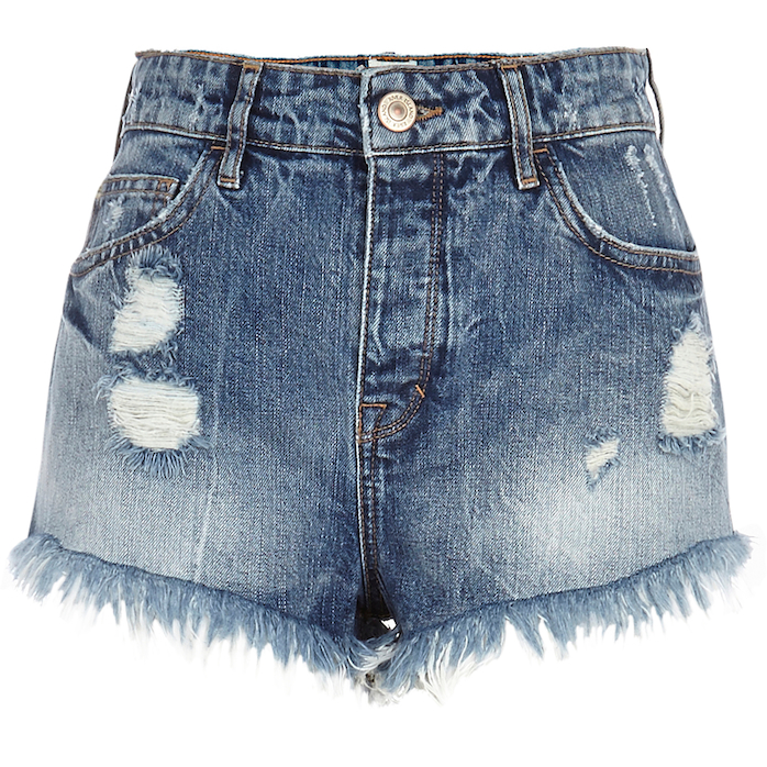 River Island_R579_mid wash ripped denim high waisted shorts_651744